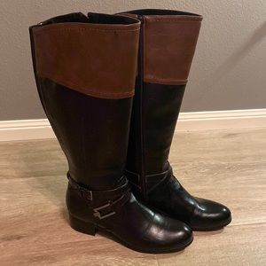 Unisa Two Tone Black and Brown Wide Calf Riding Boots